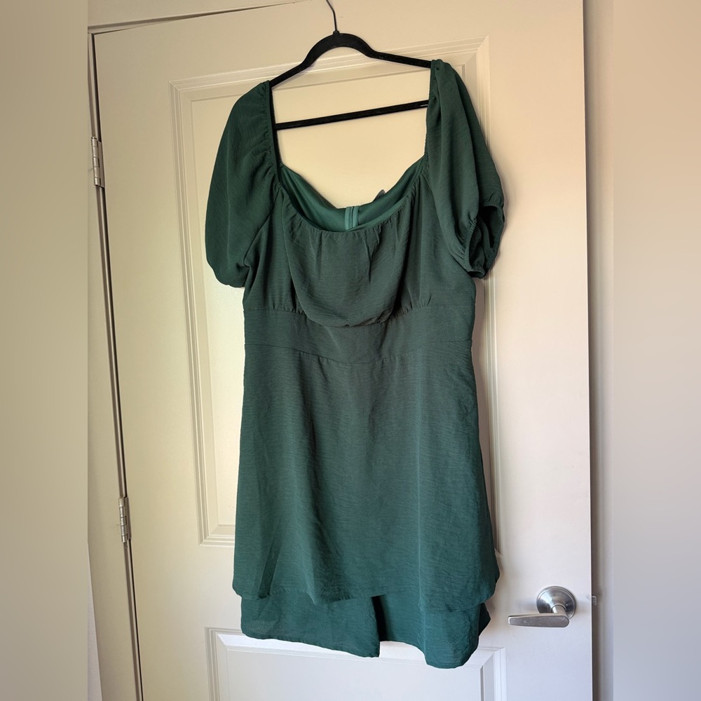 ARULA Teal Green Short Jumpsuit with Puff Sleeves